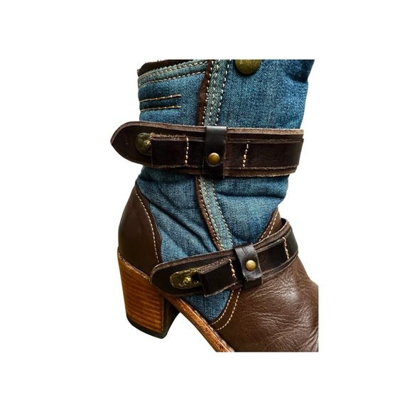 Taos Tombat Leather and Denim Womens Boots. Size 38 or US 7-7.5 - Picture 4 of 9